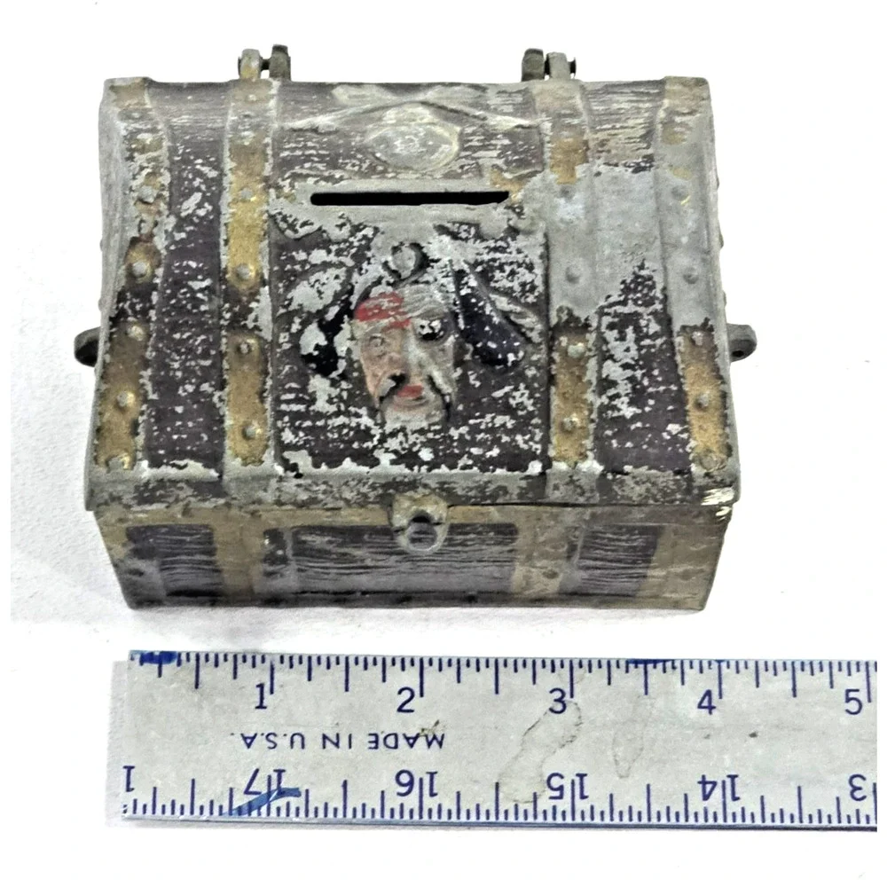 Vintage E.J. Kahn Cast Metal Pirate Treasure Chest Bank